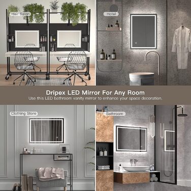 Дзеркало для ванної кімнати Dripex LED з підсвічуванням, сенсорна кнопка, протизапітніння, 6400K, енергозбереження, 50x70 см