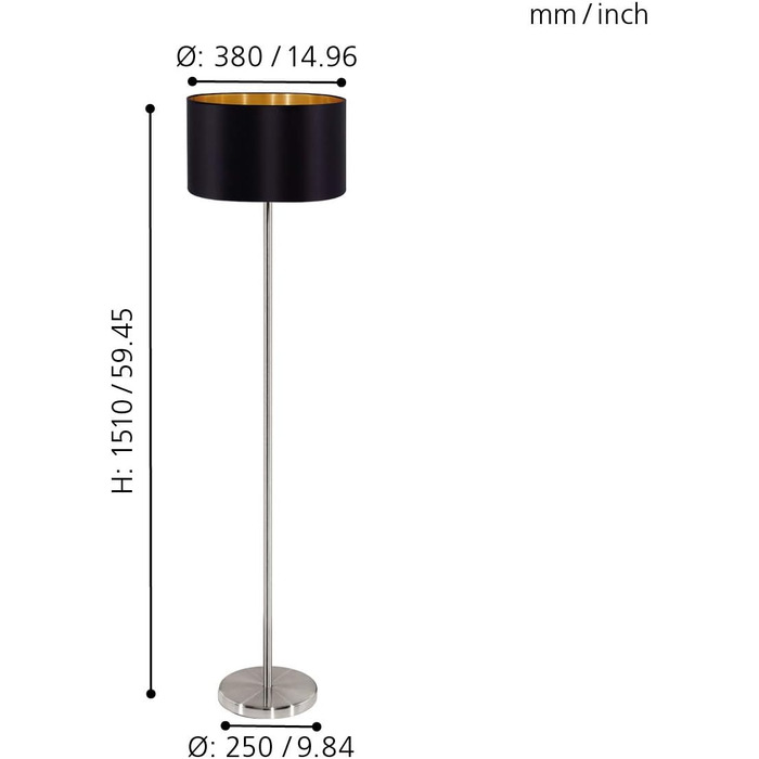 Підвісний світильник EGLO Maserlo, текстильний підвісний світильник на 2 полум'я, овальний підвісний світильник зі сталі та тканини, колір матовий нікель, чорний, золотий, цоколь E27, L 78 см (торшер)