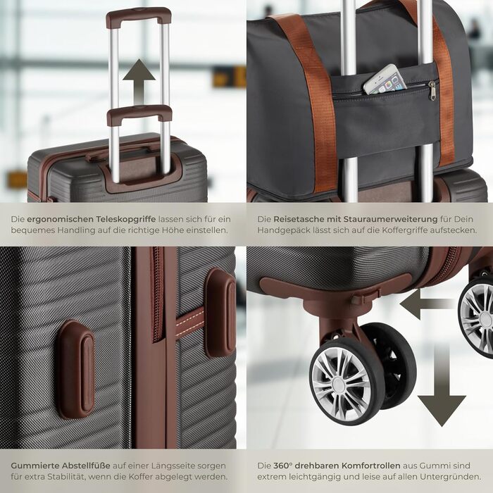 Набір валіз Tectake 13 шт. з валізою, сумкою та ролерами: 3 великі валізи, TSA-замок, сірий