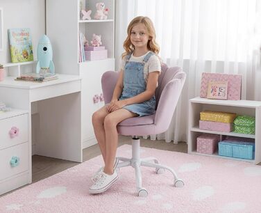 Дитячий стіл для письма Kinder Schreibtischstuhl - регульований, поворотний, з м'якою оббивкою з велюру, квітка, для дівчаток, фіолетовий