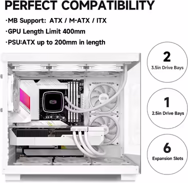 Корпус CPS C3T500 ARGB ATX, 6 вентиляторів ARGB, сумісний з RTX 40, скляний дизайн, без стійок (білий)