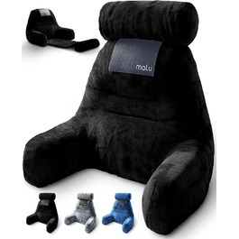 Велике подушко-крісло для читання Malu, ергономічна подушка з підтримкою спини для ліжка + ролик для шиї, з подрібненим пінополіуретаном Memory Foam, для використання в ліжку, на дивані або на підлозі, чорний