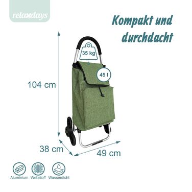 Relaxdays - Колісний візок для покупок зі сходами, об'єм 45 л