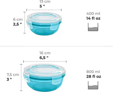 Набір банок для зберігання Грізлі з 4 предметів (0,4 л, 0,8 л, 1,4 л, 2,3 л), круглі, пластикові, 100 повітро-/водонепроникні, попередньо безпечні для використання в мікрохвильовій печі