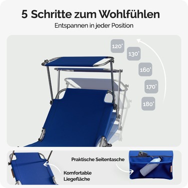 Шезлонг Ibiza Blue 190x59x29см Alu Sun Canopy