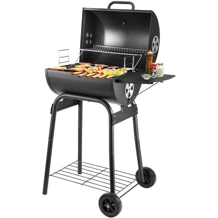 Дров'яний гриль-возок: гриль на дровах з решіткою та термометром, великий гриль для барбекю, гриль-смокер для саду