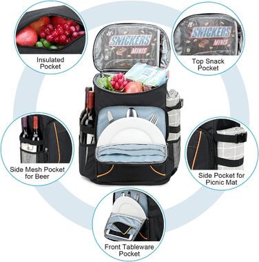 Рюкзак-холодильник Estarer 35L: водонепроникний, з відкривачем для пляшок, для кемпінгу, пікніків та пляжу (Чорний)