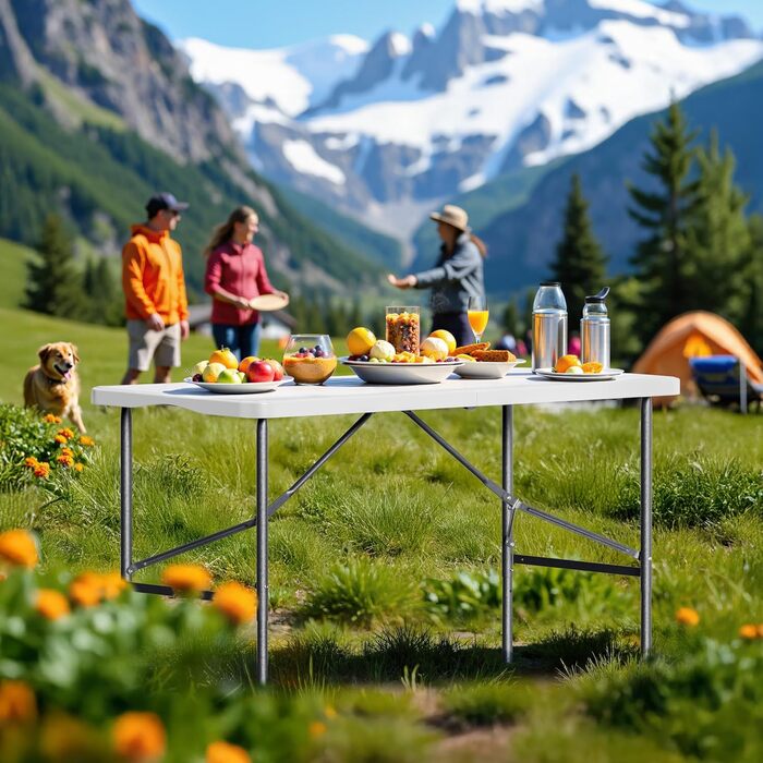 Складаний кемпінговий стіл Wiltec 122x60x75 см, стіл для пікніка, саду та виїзних заходів з ручкою для перенесення