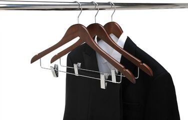 Дерев'яні вішалки для одягу з кліпсами (20 шт.), масивне дерево, вішалка для штанів, регульовані металеві кліпси, поворотний гачок, для пальто, сорочок, костюмів (Волоський горіх - Хромований гачок)