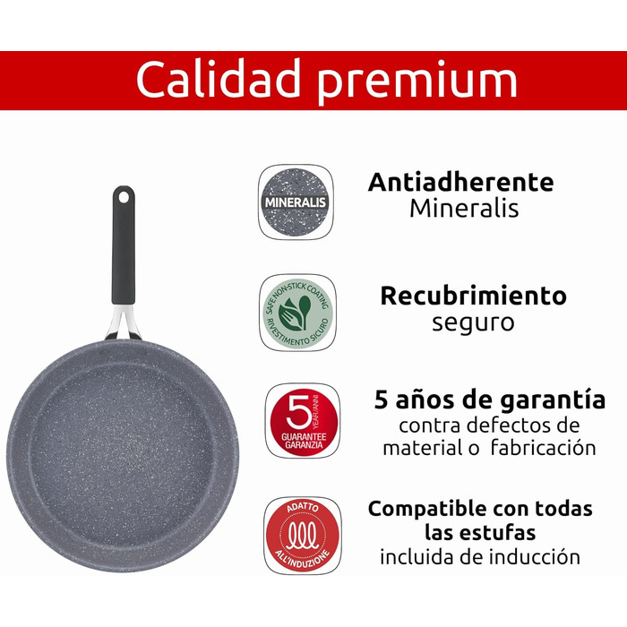 Сковорода Lagostina Tempra Mineral з антипригарним покриттям, 30 см, сталь/алюміній, силіконові ручки, ефект каменю, для всіх типів плит