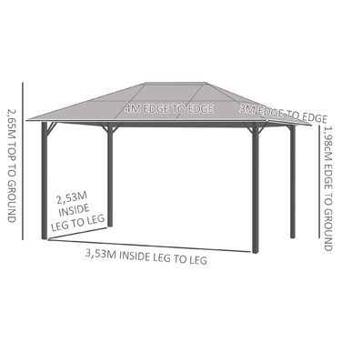 Намет для вечірок Outsunny Gazebo 4x3 м з бічними панелями та сітчастими бортами, дах ПК з алюмінію темно-сірого кольору