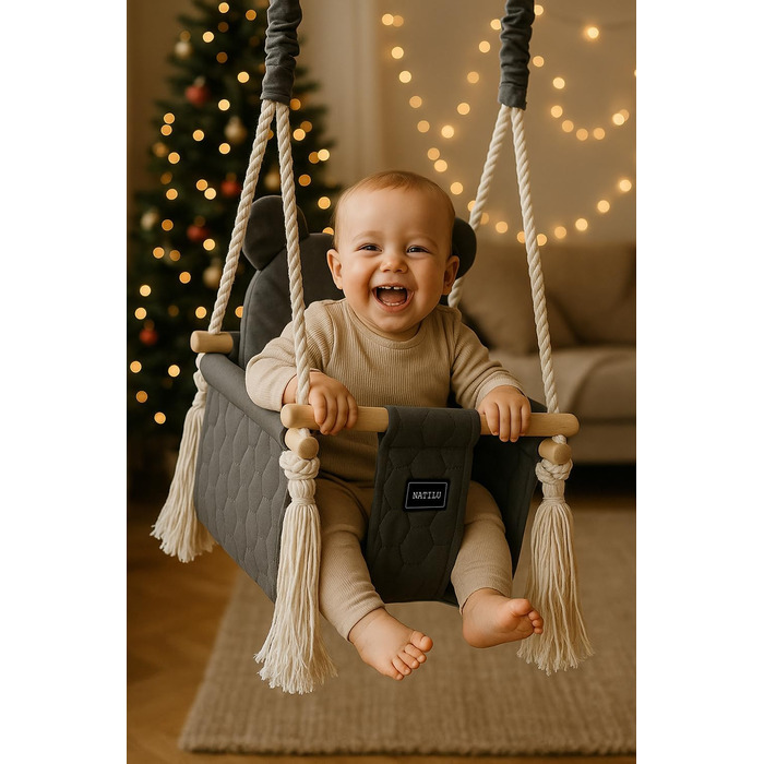 Дитяча гойдалка для дому та вулиці Bär Light Velvet | Дерев'яна гойдалка для дітей | Гойдалка для дверного отвору