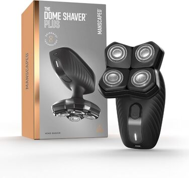 Електробритва MANSCAPED The Dome Shaver Plus для голови чоловіча, водонепроникна, 4 подвійні ротаційні леза, SkinSafe та FlexAdjust технології, USB-C зарядка, знімний магнітний блок лез