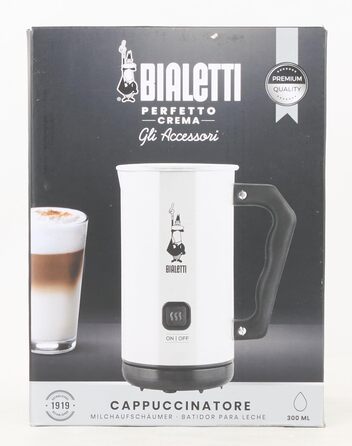 Піноутворювач молока Bialetti Elettrico, піноутворювач молока для капучино, ємність 150 мл капучино або 300 мл гарячого молока, біле біле одинарне