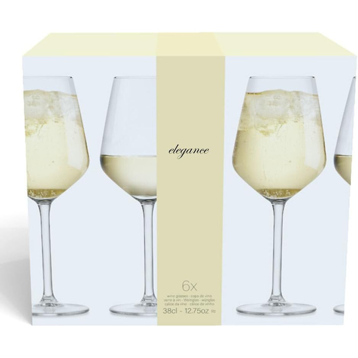 Набір келихів для білого вина Elegance 24 шт, 380 мл - великі келихи для вина, міцне скло, можна мити в посудомийній машині
