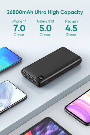 Вт PD, 4 порти, сумісний зі смартфонами та планшетами, 26800mAh, 22,5