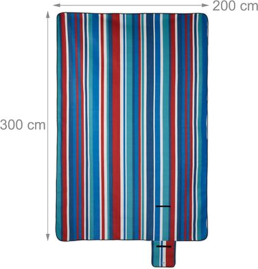 Ковдра для пікніка Relaxdays XXL, 200x300 см, утеплена, водонепроникна, смугаста флісова пляжна ковдра, м'яка, ручка для перенесення, барвиста