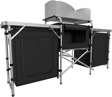 Складана туристична кухня 24MOVE® Campo: шафа для кемпінгу з робочою поверхнею та відсіками для зберігання (175x46x110, чорний)