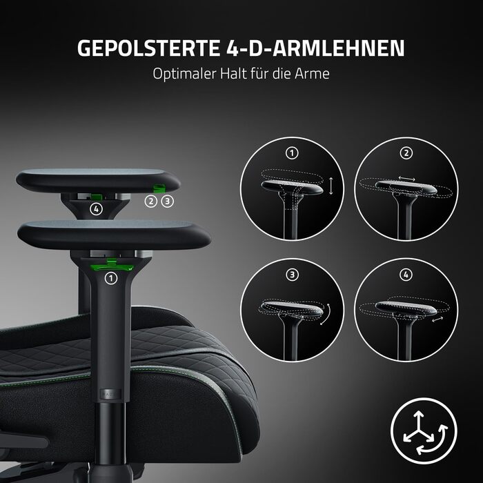 Геймінговий крісло Razer Enki - комфорт на весь день (інтегрований поясничний вигин, реактивна регулювання нахилу, широке сидіння, екологічна штучна шкіра) Зелений | Razer Enki Standard Green