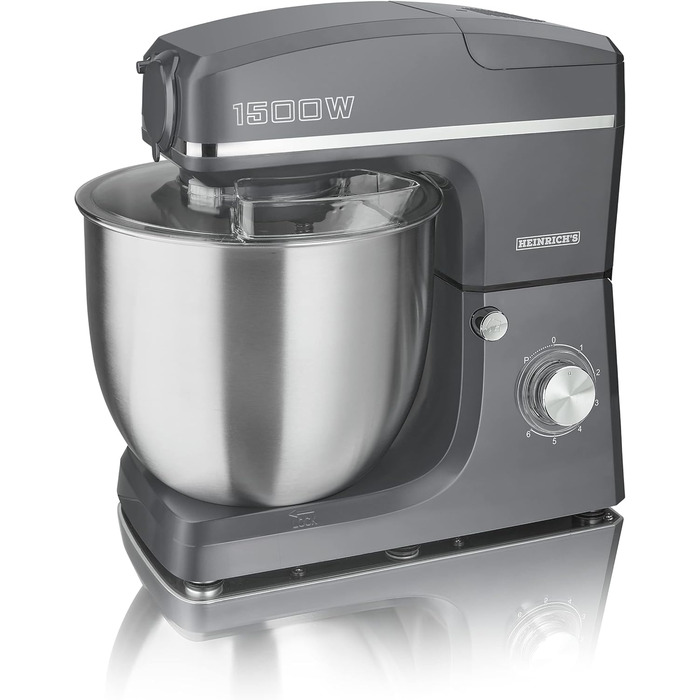 Кухонний комбайн HEINRICHS 3-в-1: міксер, кухонний прилад, м'ясорубка, 1500W, 6 швидкостей, 1.5л, 10л чаша, сірий