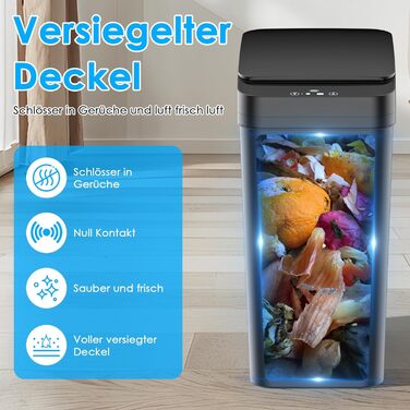 Набір сміттєвих відер Dreamhigh 2 шт. з сенсором, 15L та 12L, електричні, з автоматичним відкриванням кришки, смарт-відра з 3 режимами відкривання, тихі та водонепроникні для кухні, ванної, офісу, вітальні, чорного кольору