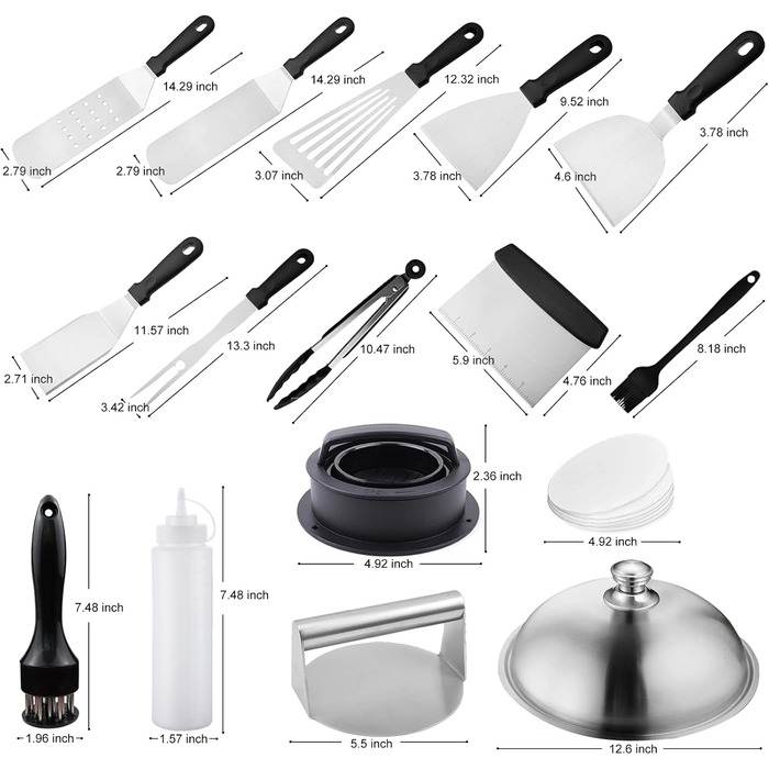 Набір аксесуарів для гриля з нержавіючої сталі: 67 предметів для кемпінгу, BBQ, Smoker, Plancha та газового гриля. Ідеальний подарунок для чоловіків та жінок