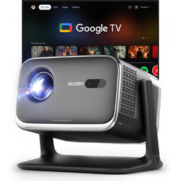 Проектор Aurzen Boom Mini 4-в-1 з Google TV, 4K, 20W Dolby Audio, Wi-Fi, Bluetooth, для дому та на вулицю, автоматичне фокусування, корекція трапецеїдальних спотворень, 500 ANSI люмен (Чорний)