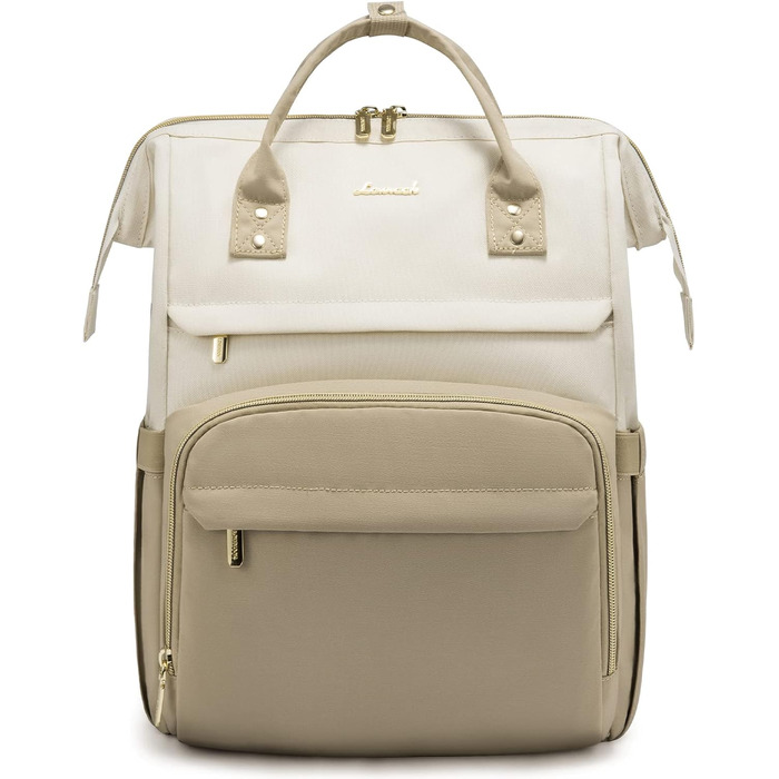 Рюкзак для ноутбука LOVEVOOK для жінок, великий шкільний рюкзак для підлітків, рюкзак ручної поклажі, водонепроникний дизайн, дихаючі плечові ремені, для університету, школи та подорожей, бежево-сірий (17 дюймів, B- Beige Khaki)