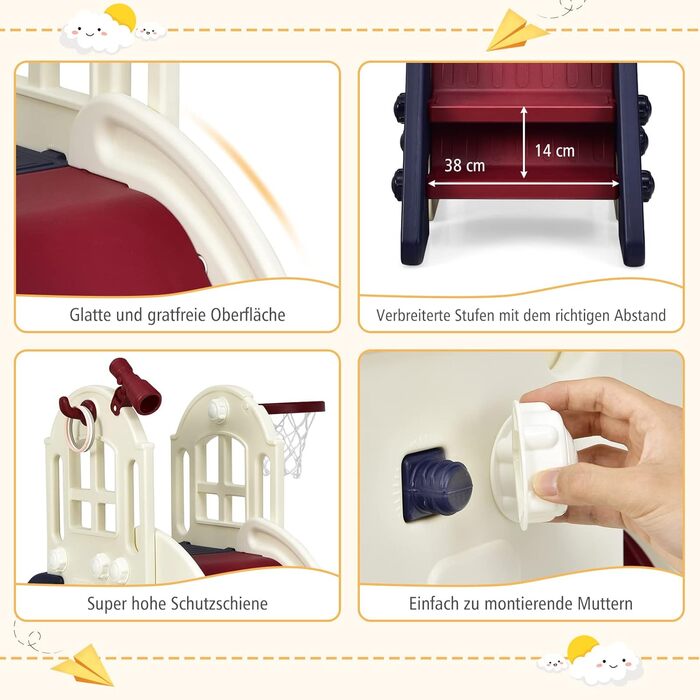 Дитячий ігровий комплекс COSTWAY 6-в-1: гірка, драбинка, баскетбольний кошик, кільця, тунель, телескоп - блакитний, для дітей від 3 років