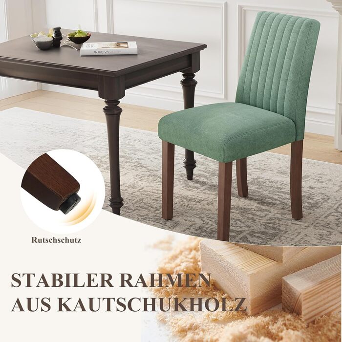 COLAMY Комплект обідніх стільців для кухні та їдальні (6 шт), зелені, з м'яким сидінням та спинкою, дерев'яні ніжки