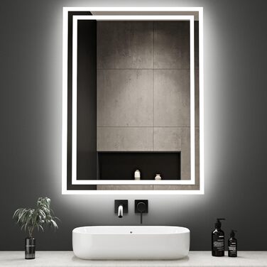 LED дзеркало для ванної кімнати Boromal 40x60 см з підсвічуванням та вимикачем, 6500K, холодний білий світ