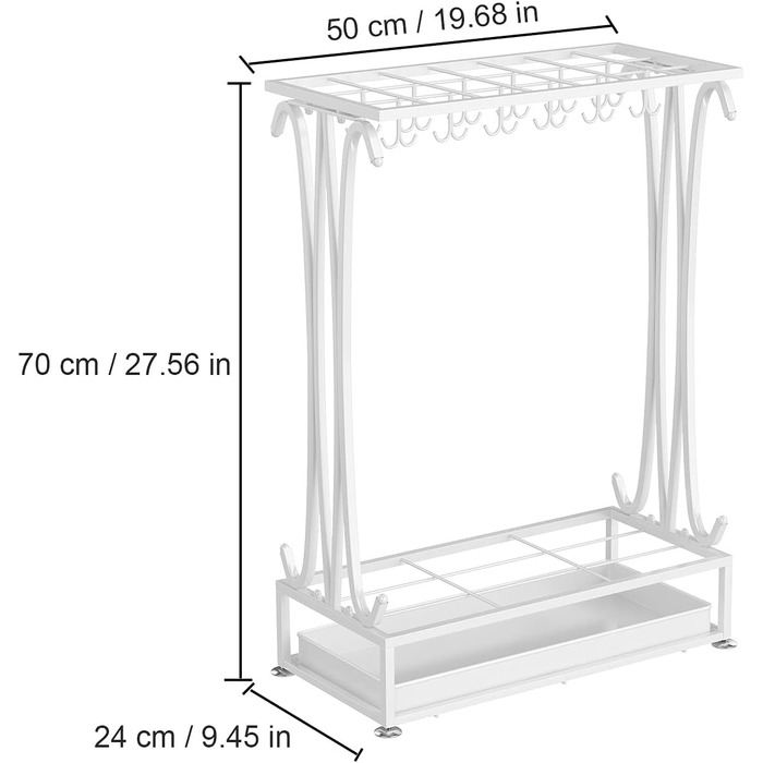 Підставка для парасольки AcornFort U-23 XL білого кольору з 21 отвором, 24 гачки, лоток для лизання, 70x50x24 см