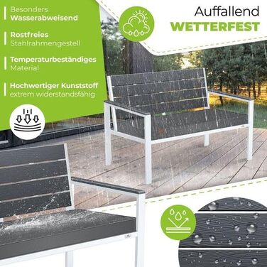 Лавочка для саду KESSER® з подушками – вулична лавочка, 2 місця, для тераси, балкону, саду, парку, міцна, до 300 кг, стійка до УФ, знімний чохол подушки (антрацит/білий)