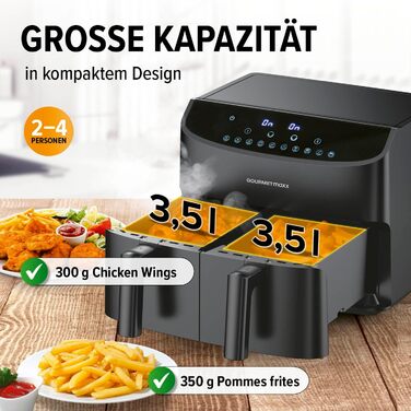 Двокамерна фритюрниця GOURMETmaxx 2x3.5 л, нержавіюча сталь, синхрозони, 2400 Вт, матовий чорний