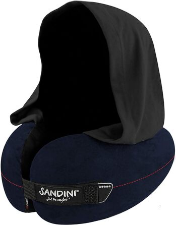Толстовка SANDINI TravelFix звичайного розміру Дорожня подушка преміум-класу із застібкою/подушкою для шиї з функцією ергономічної підтримки та вбудованим капюшоном безкоштовна сумка для транспортування із затискачем для кріплення (звичайна - Outlast/мікр