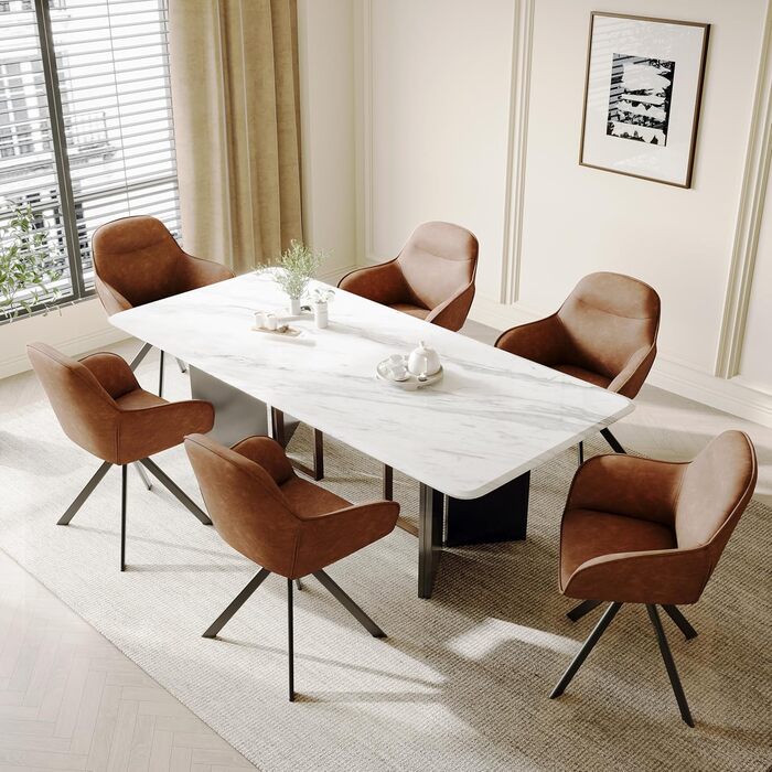 6 стільців для обідньої кімнати з підлокітниками, штучна шкіра, коричневі. Металеві ніжки, для кухні, їдальні та офісу. Комплект 6 шт.