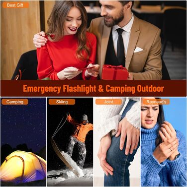 Електричний гріє для рук з ліхтариком, 2 шт., 5000mAh, магнітний, 5 температурних режимів, портативний, для жінок, зимовий подарунок, для зимових видів спорту, indoor/outdoor, чорний та помаранчевий