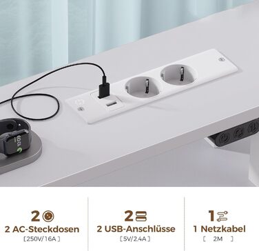 Стіл Rolanstar з шухлядами, 120x47 см, ігровий стіл з розеткою, LED-підсвітка та підставка для монітора, стіл для комп'ютера з підставкою для клавіатури, білий