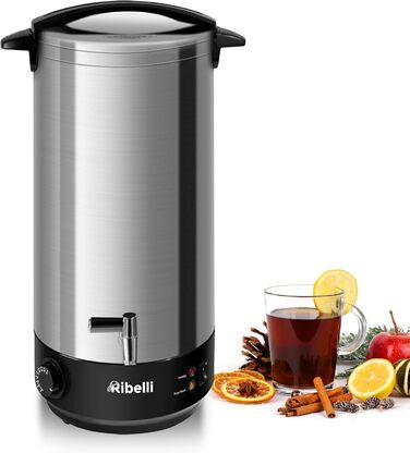Глювайнер Ribelli 22L з нержавіючої сталі: дозатор гарячих напоїв, регулювання температури 30-100°C, також як пароварка