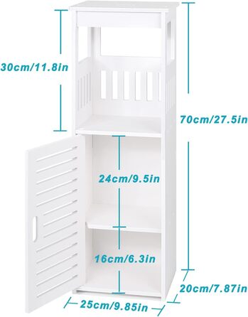 Водонепроникна тумба для ванної кімнати, окремо стояча з 2 дверцятами та полицею, для зберігання, біла.