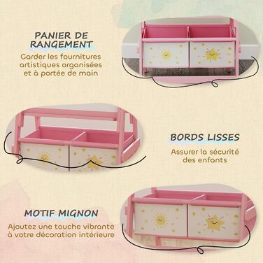 Дитяча мольберт AIYAPLAY 3 в 1, рожевий: двосторонній, з рулоном паперу та 2 кошиками для зберігання, для дітей 3-8 років