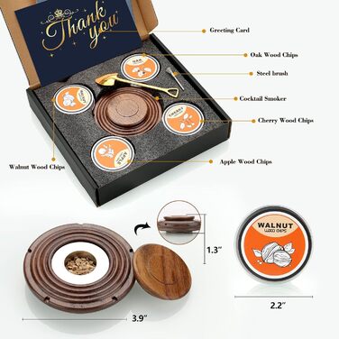Набір для копчення коктейлів: 4 дерев'яні стружки, аксесуар для віскі, коктейлів, кави, бурбона, м'яса. Подарунок для чоловіків