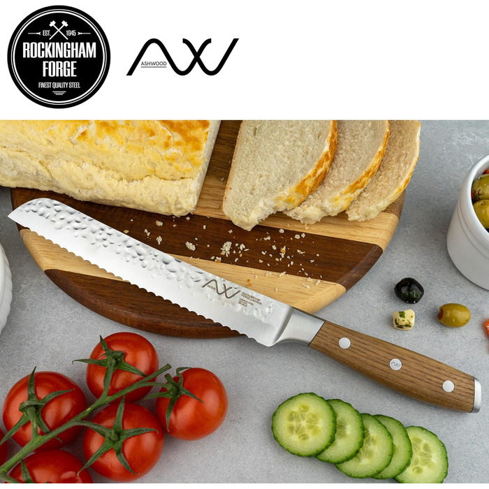 Набір кухонних ножів Rockingham Forge Ashwood 8 предметів з дерев'яною ручкою, точилка та ножиці – професійний набір з високоякісної нержавіючої сталі