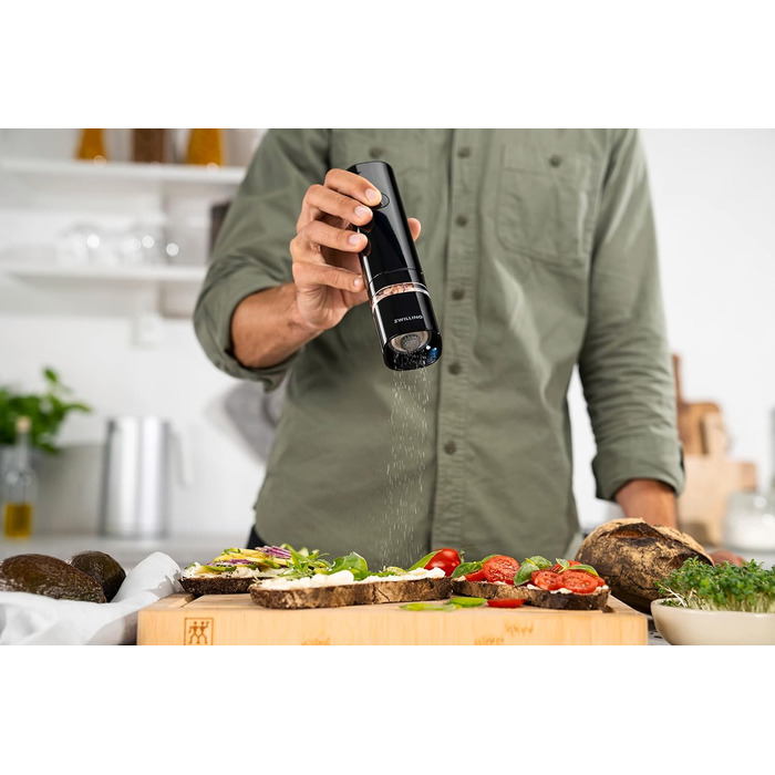 Електричні млини для солі та перцю ZWILLING Enfinigy з керамічним жорном, LED-підсвічуванням, зарядкою через USB, чорно-білі (чорний)