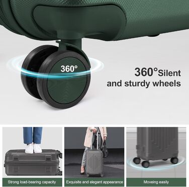 Набір валіз LALAHO 2 шт. з косметичкою, ABS, телескопічний ручка, захист кутів, сірий (Dunkelgrün-1, M (55CM))