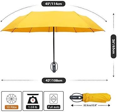 Складна парасолька ZOMAKE Stormproof Stormproof, 10 ребер, захист від ультрафіолету, відкривати-закривати, жовтий (новий)