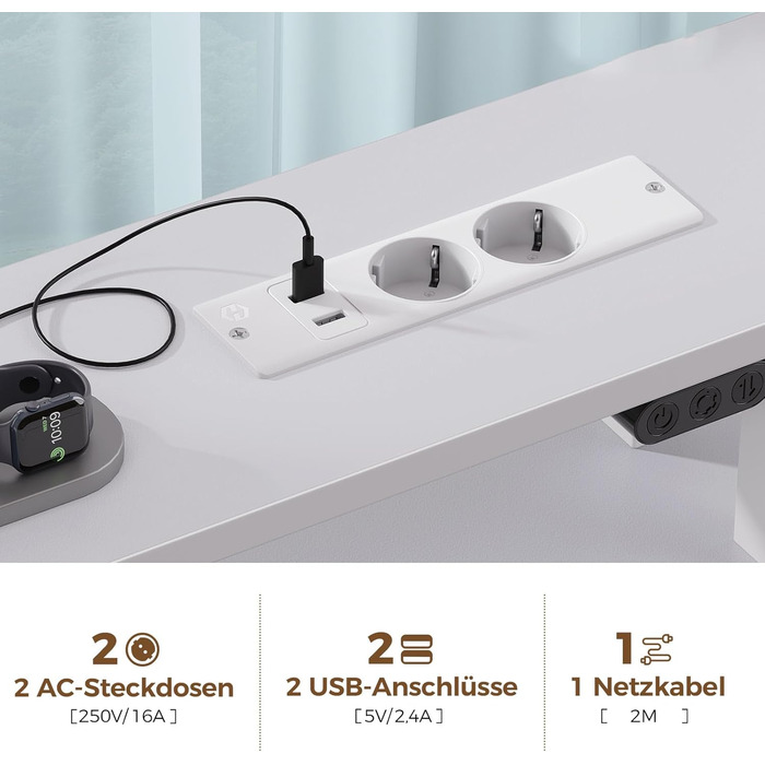 Стіл Rolanstar з шухлядами, 120x47 см, ігровий стіл з розеткою, LED-підсвітка та підставка для монітора, стіл для комп'ютера з підставкою для клавіатури, білий