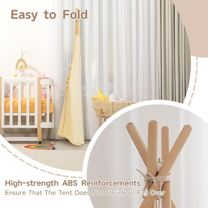 Дитяче намет Tipi з м'якою матрацом, бавовна, канвас. Намет Tipi для дітей, ігровий намет для дівчаток та хлопчиків з зірками та ліхтариками, сумка, прапор (білий, кремовий)