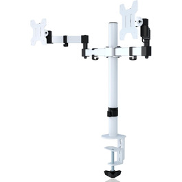 Кріплення для двох моніторів Bracwiser MD7442 - для моніторів 13-27 дюймів, VESA 75/100mm, регулювання висоти, нахил, поворот, максимальне навантаження 10 кг (білий)