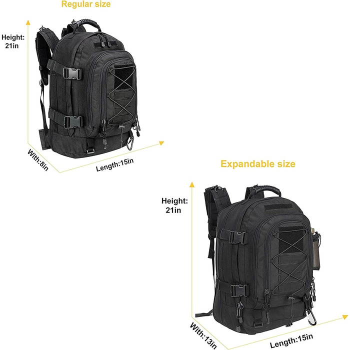 Військовий рюкзак чоловічий 40-64 L похідний рюкзак, армійський рюкзак Tactical Backpack військові рюкзаки. Штурмовий рюкзак MOLLE для відпочинку на природі, кемпінгу, туризму та полювання 1051 чорний
